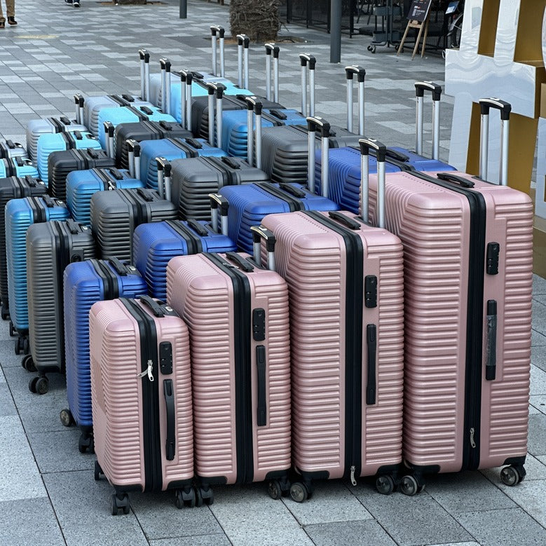 3 Piece Full Set 20" 24" 28 Inches Blue Colour Zig Zag ABS Lightweight Luggage Bag With Double Spinner Wheel Zaappy