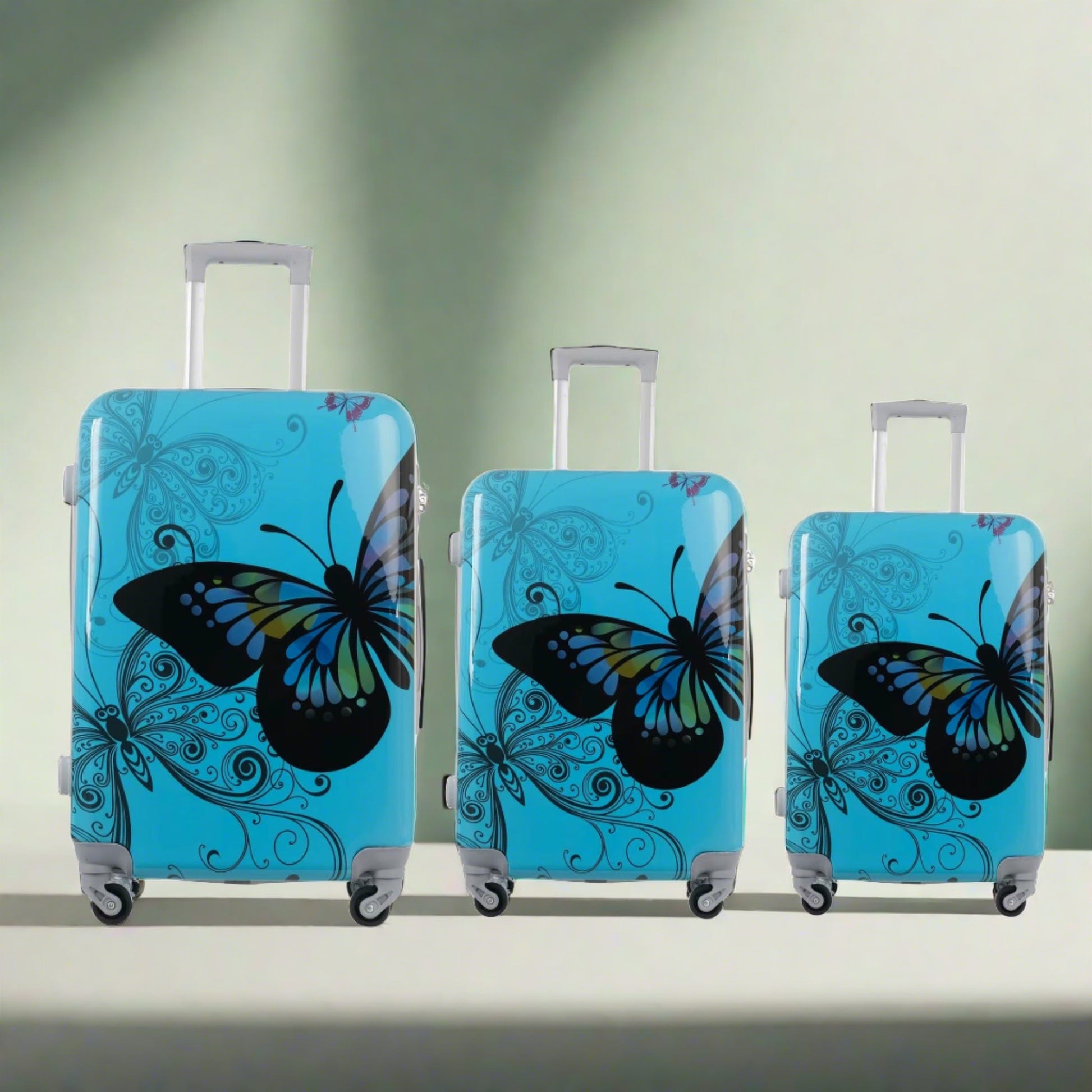 Printed Butterfly Blue Lightweight ABS Luggage