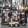 6 Piece Set 20, 24, 28 and 32 Inches PU Leather Check Lightweight Spinner Wheel Luggage Bag