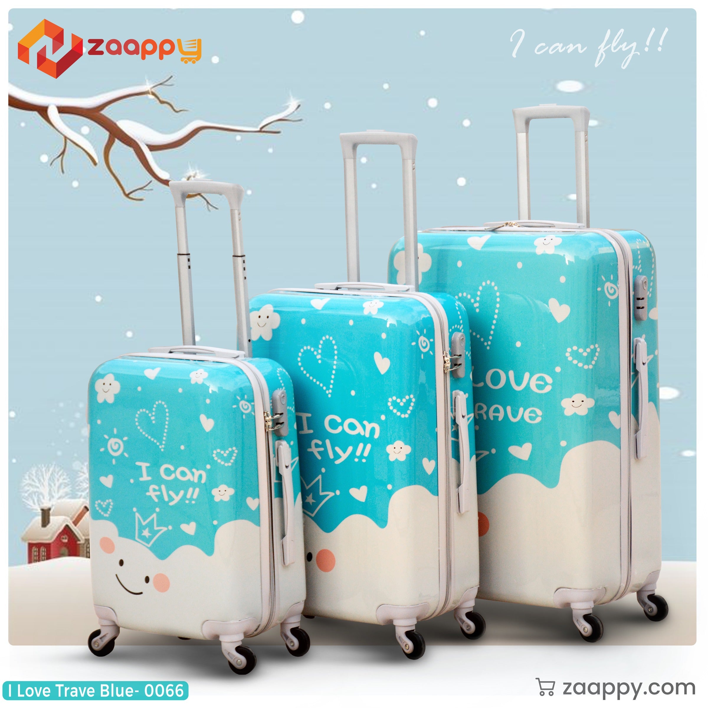 3 Pcs Set 20" 24" 28 Inches Printed Lightweight ABS Luggage | I Love Travel Blue | Hard Case Trolley Bag