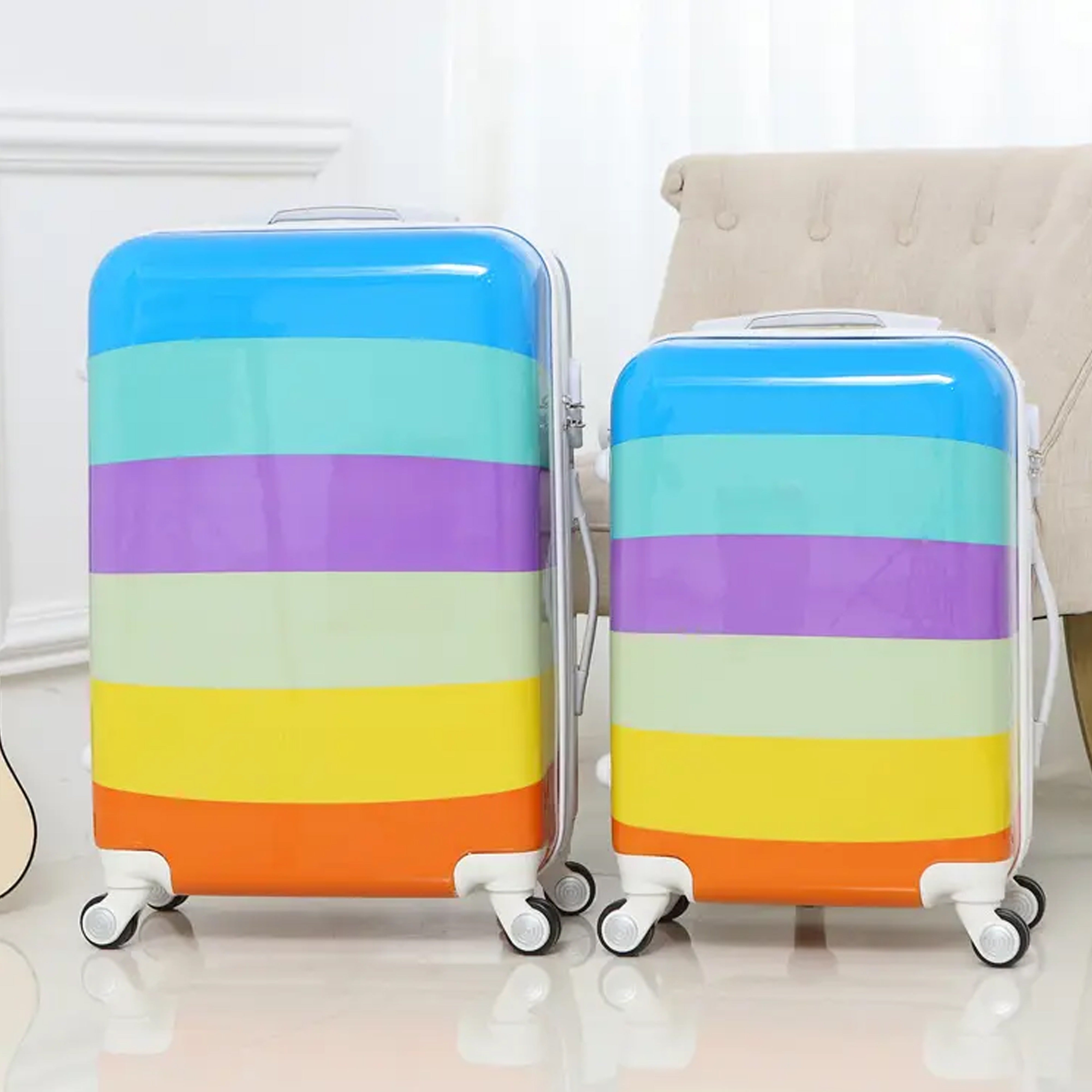 3 Pcs Set 20" 24" 28 Inches Rainbow Printed Lightweight Luggage | Hard Case Trolley Bag