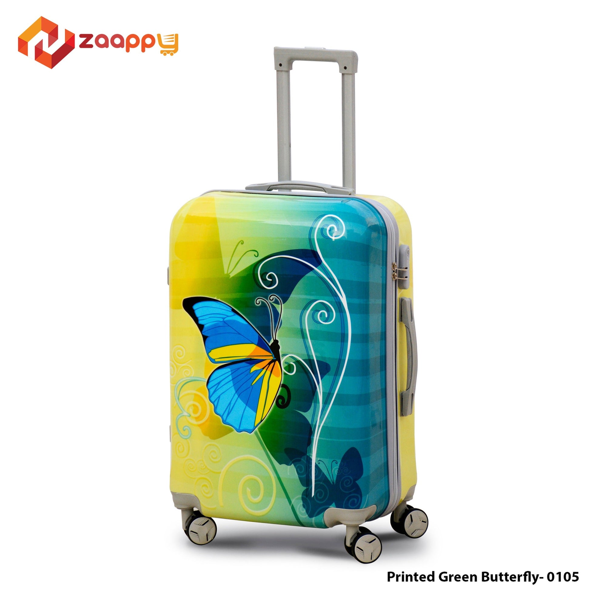 3 Pcs Set 20" 24" 28 Inches Green Colour Printed Butterfly Light Weight ABS Luggage | Hard Case Trolley Bag zaappy.com