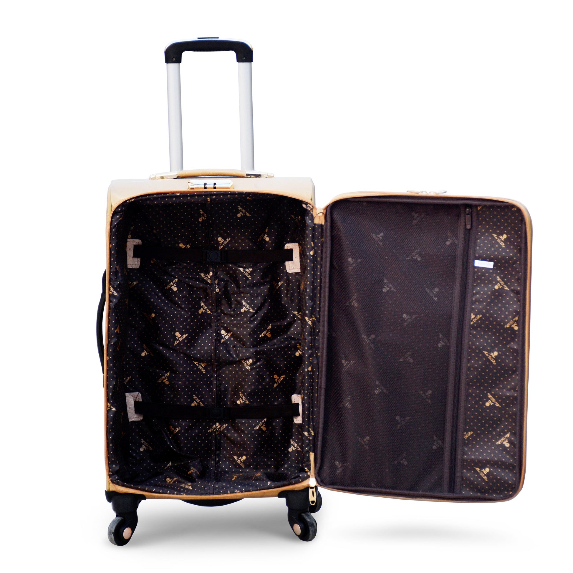 Glittering Gold with Stone ASD PU Leather Luggage