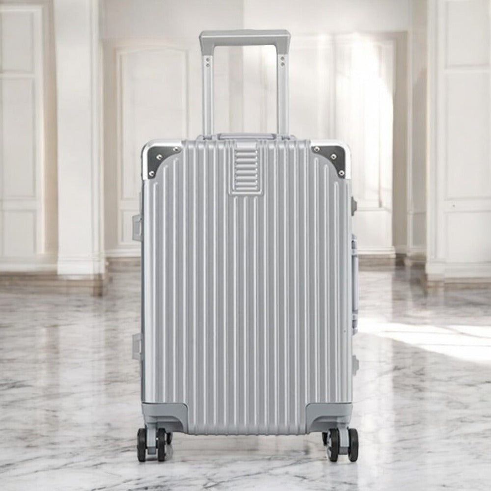 Aluminium Framed Hard Shell Without Zipper TSA Silver Luggage with Spinner Wheel | 3 Piece Set 20" 24" 28 Inches