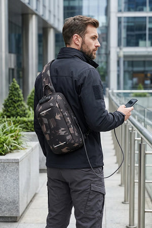 Anti-Theft Men's Camouflage Chest Bag With USB Charging Port | Waterproof Travel Bag