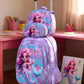 Aqua Queeny Wheeled 3 Pcs Set School Bag, Lightweight With Multiple Compartments And Adjustable Padded Straps