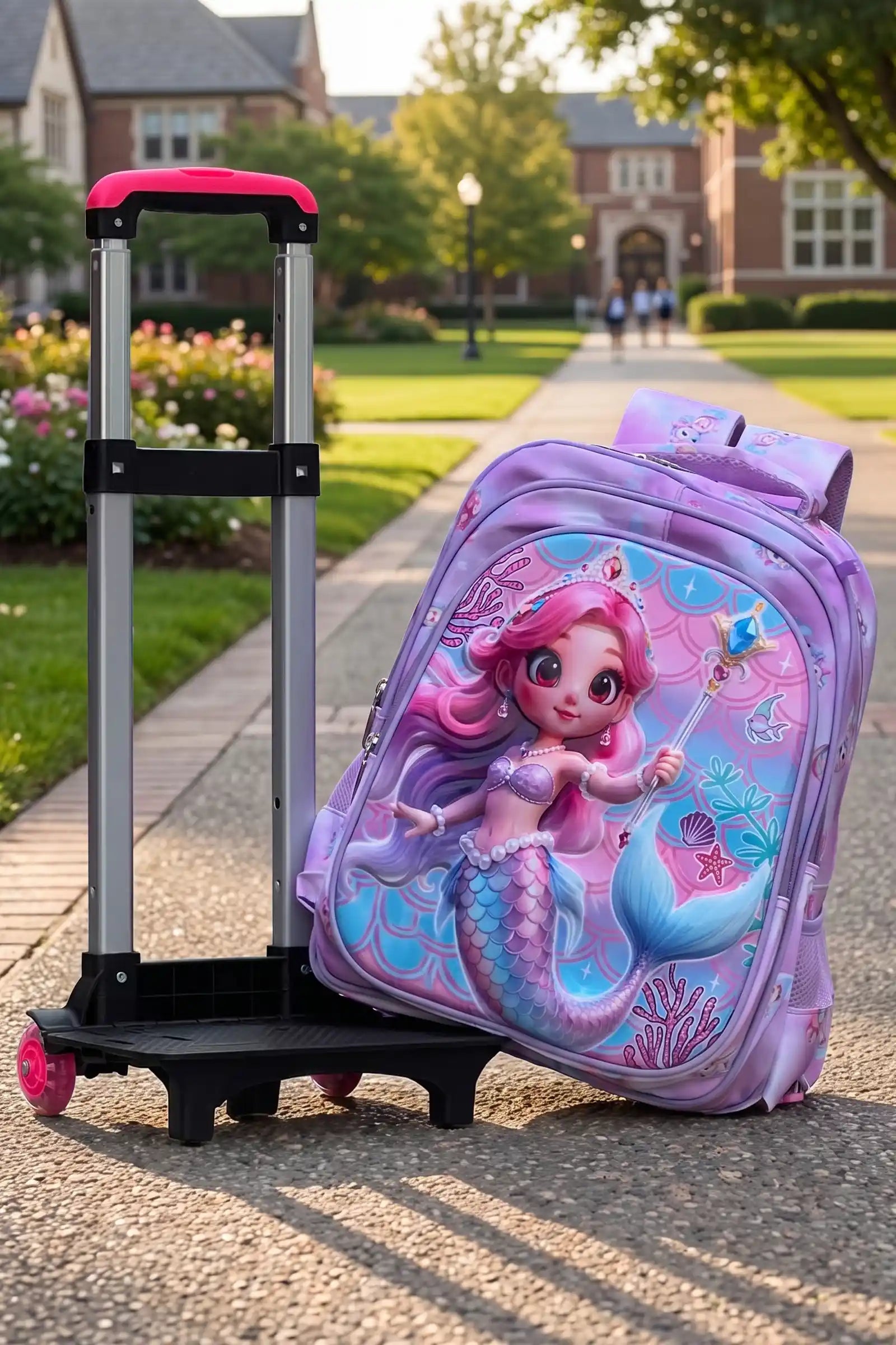 Aqua Queeny Wheeled 3 Pcs Set School Bag, Lightweight With Multiple Compartments And Adjustable Padded Straps