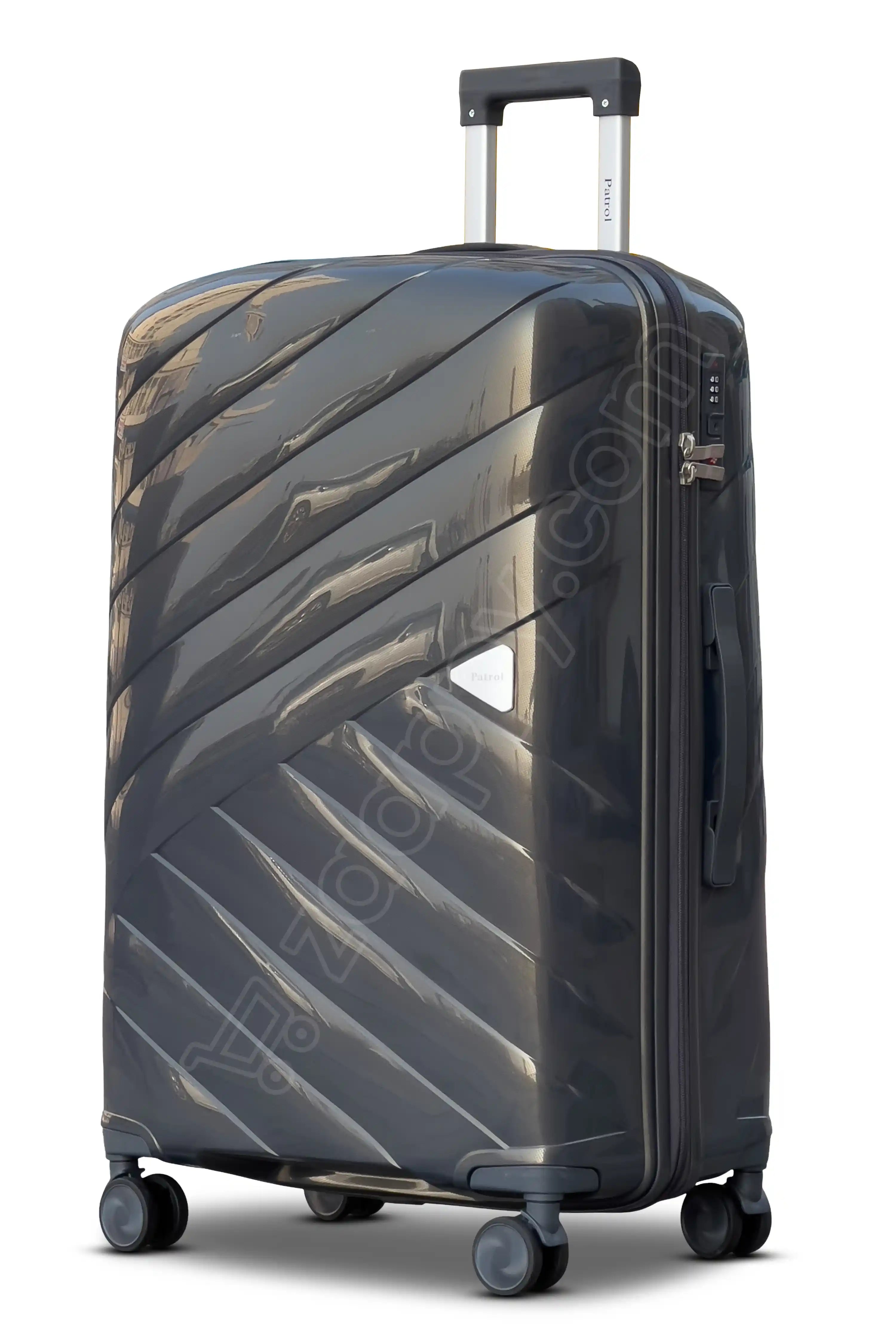 24 Inch Aqualite Glossy PP Unbreakable Hard Shell Medium Checked Luggage with Spinner Wheels