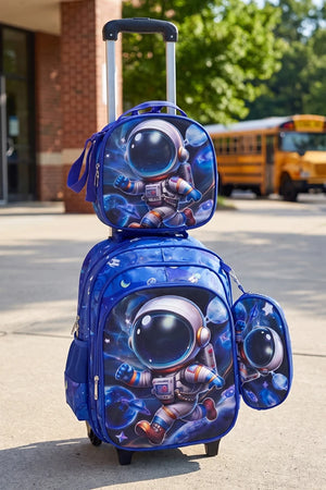 Astro Wheeled 3 Pcs Set School Bag, Lightweight With Multiple Compartments And Adjustable Padded Straps