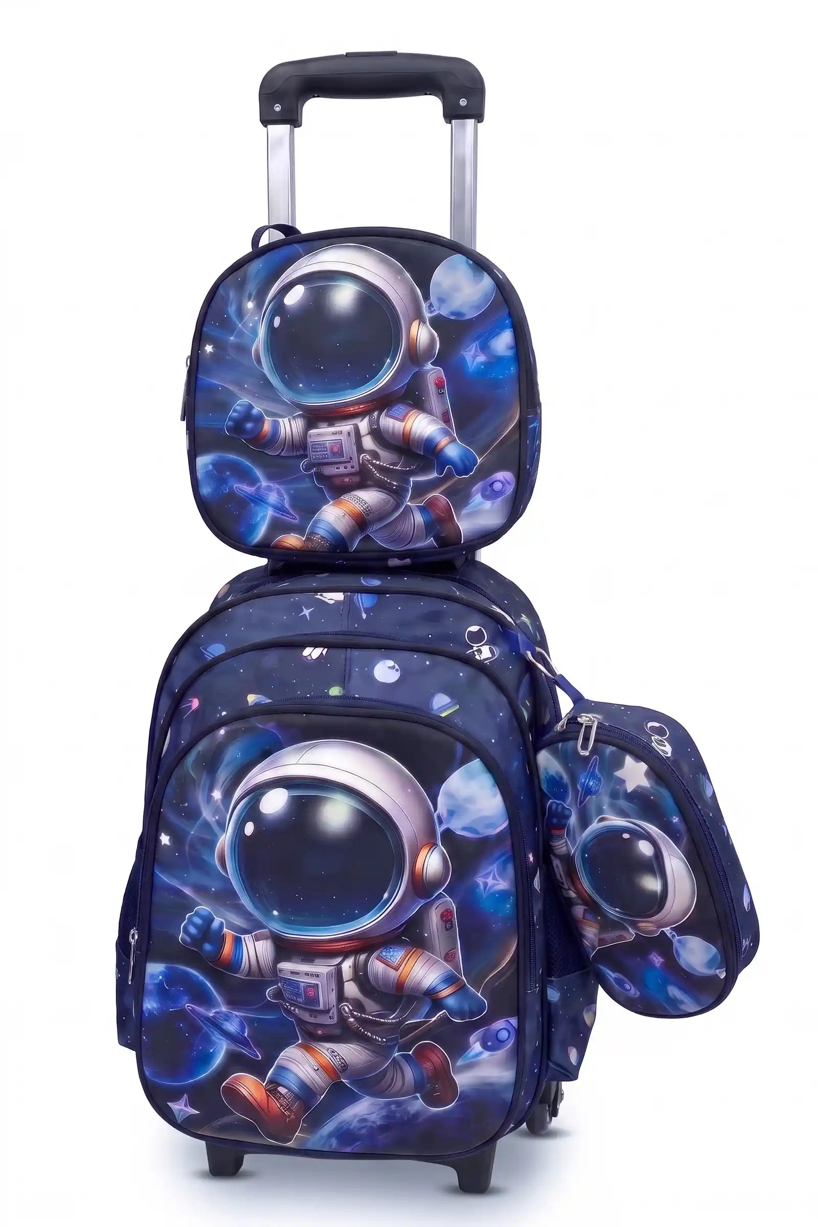 Astro Wheeled 3 Pcs Set School Bag, Lightweight With Multiple Compartments And Adjustable Padded Straps