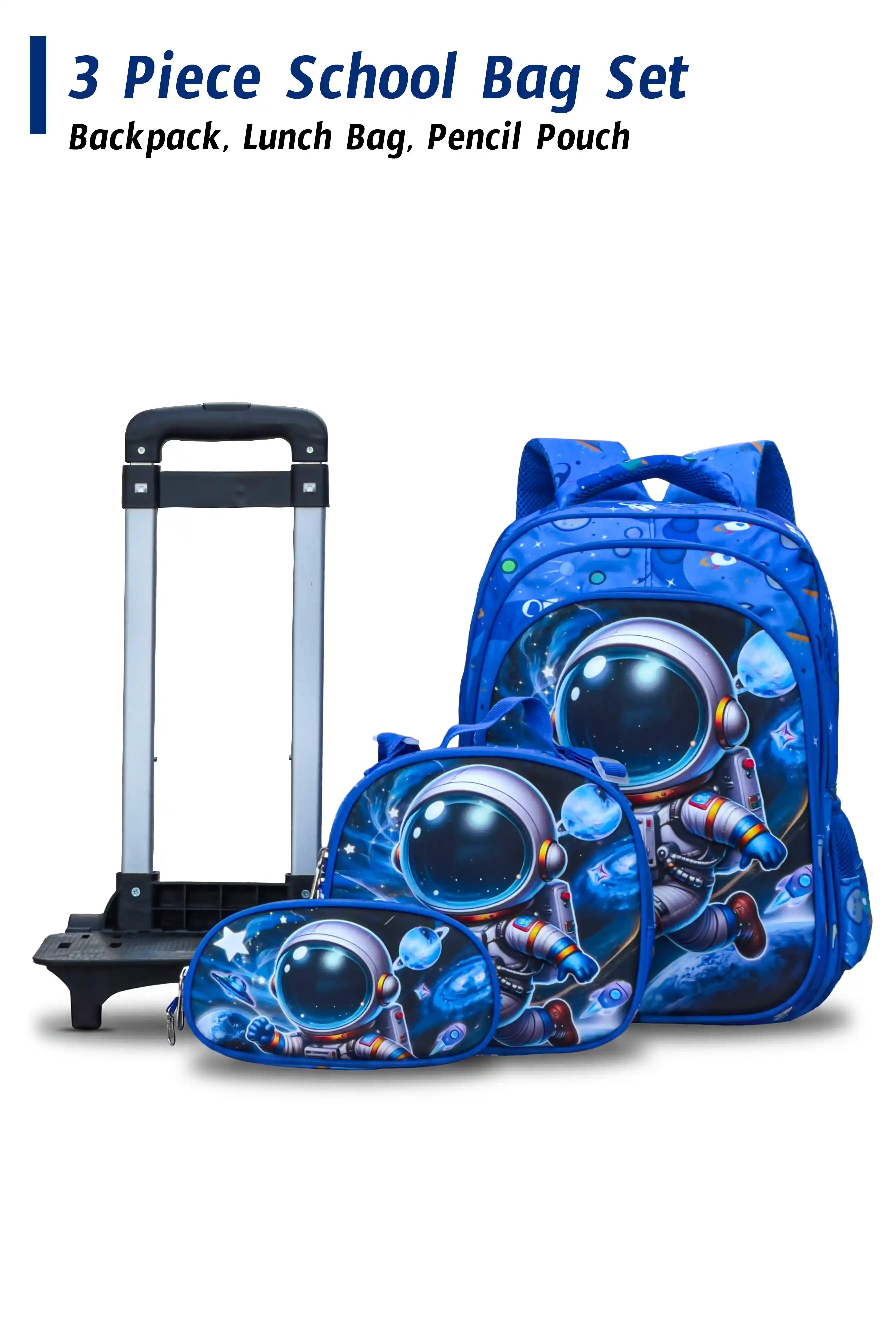 17 Inch Web Wheeled 3 Pcs School Bag, Lightweight With Multiple Compartments And Adjustable Padded Straps