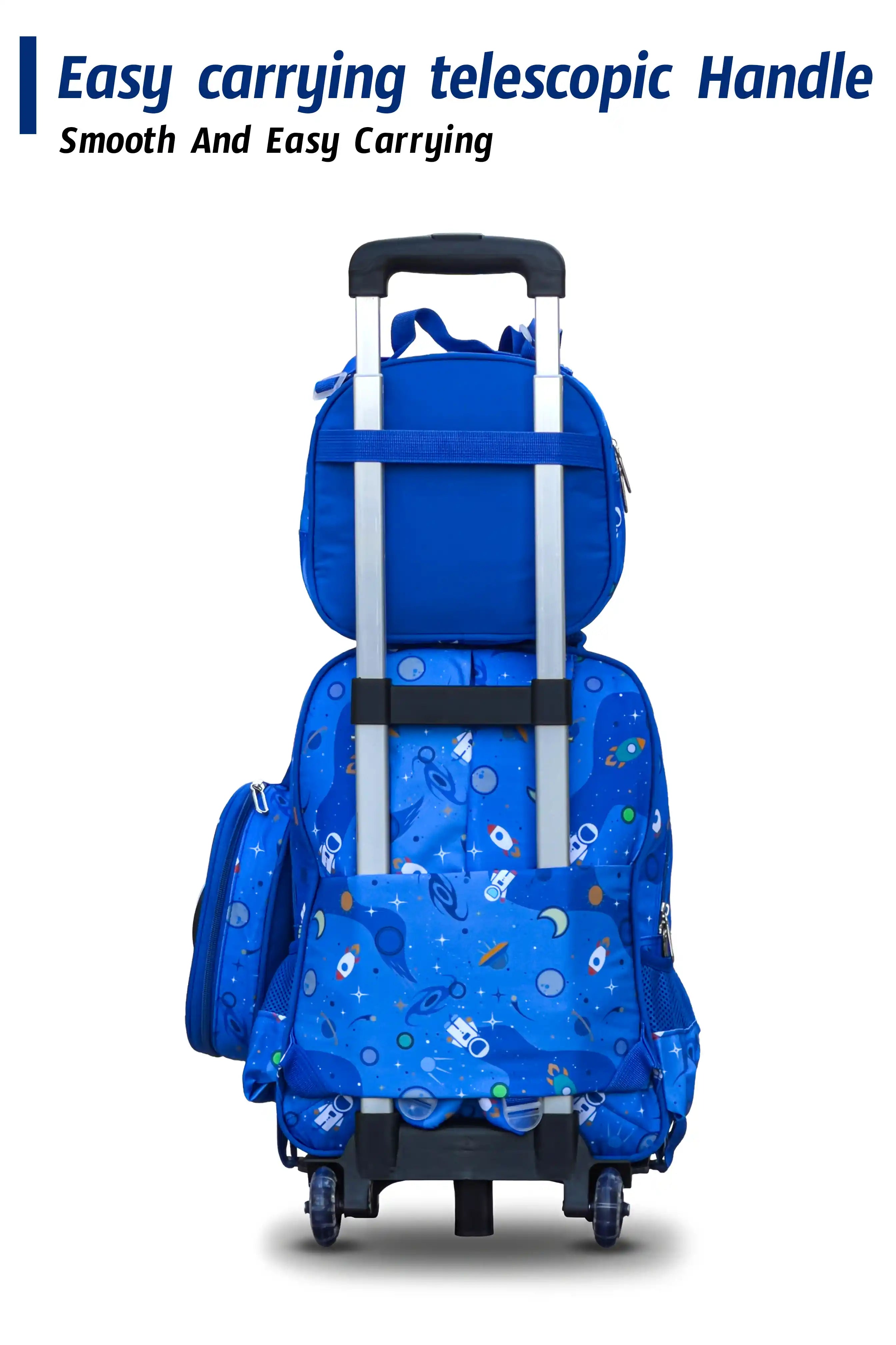 17 Inch Web Wheeled 3 Pcs School Bag, Lightweight With Multiple Compartments And Adjustable Padded Straps