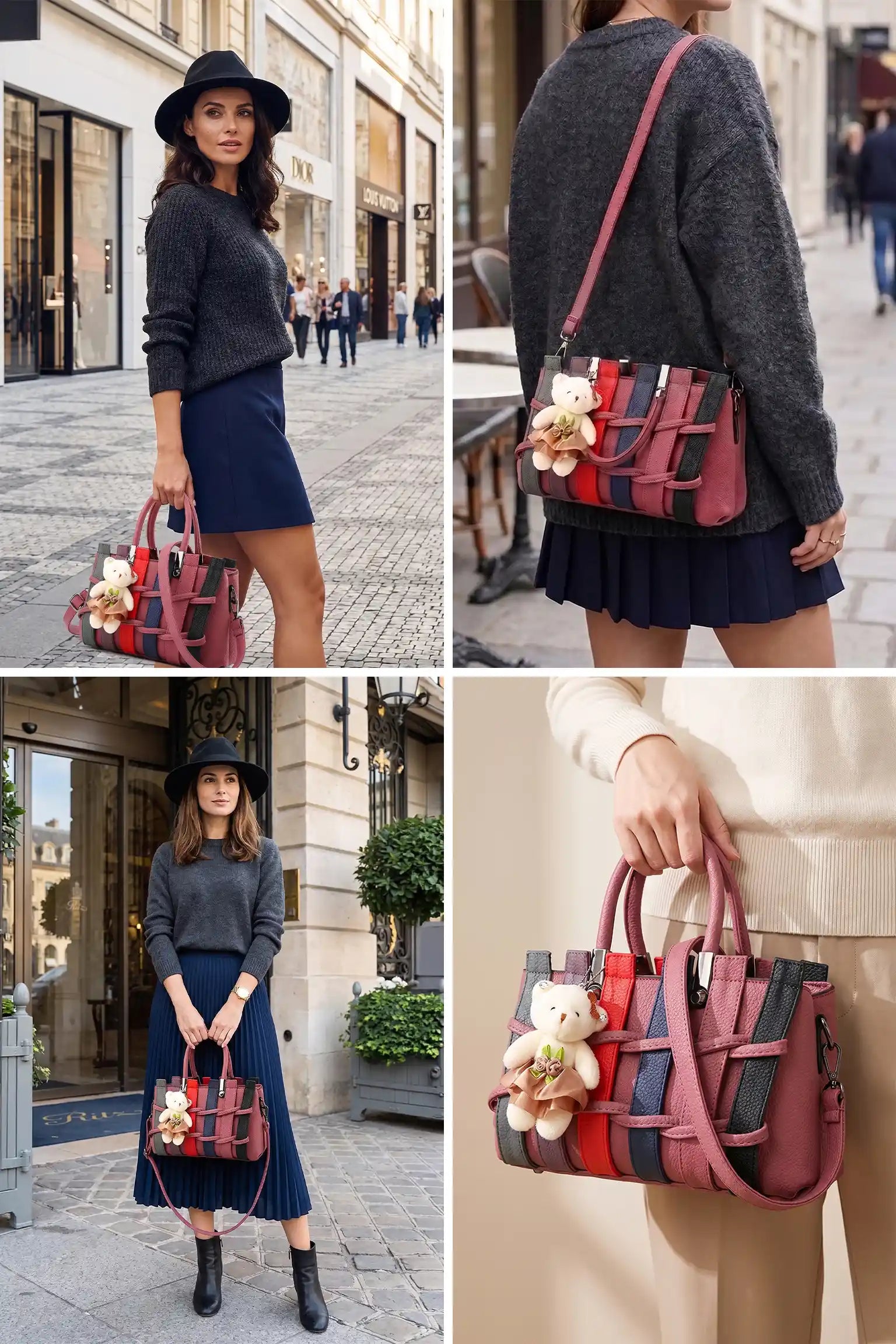 Stylish Ladies Bag, Bear Pendant Tote Shoulder Bag with Cute Teddy Charm