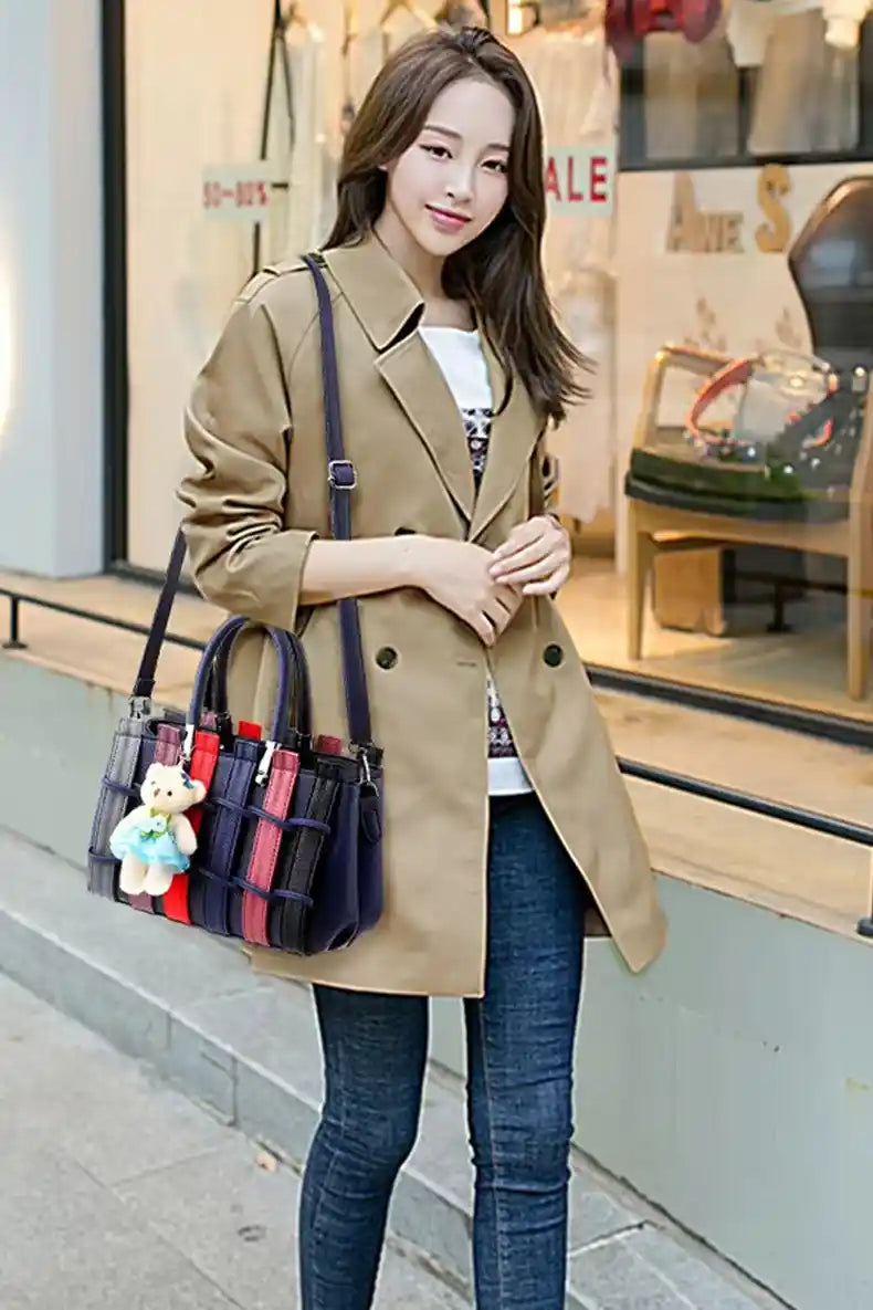 Stylish Ladies Bag, Bear Pendant Tote Shoulder Bag with Cute Teddy Charm