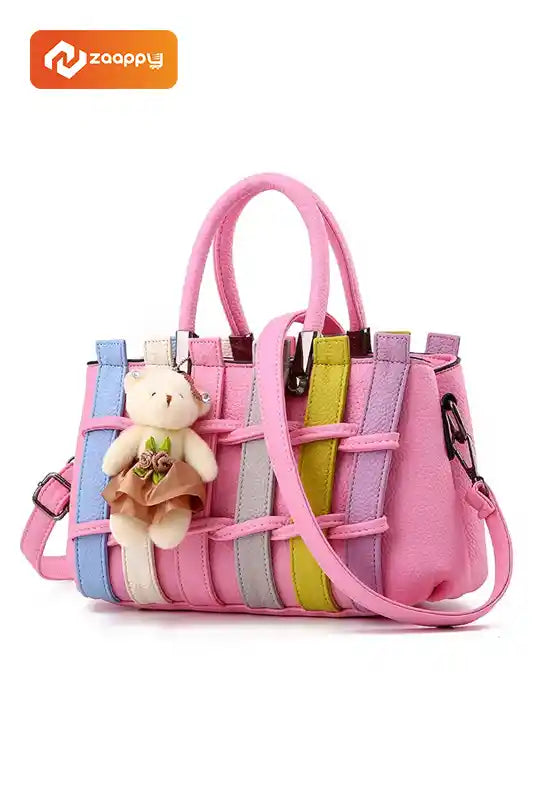 Stylish Ladies Bag, Bear Pendant Tote Shoulder Bag with Cute Teddy Charm