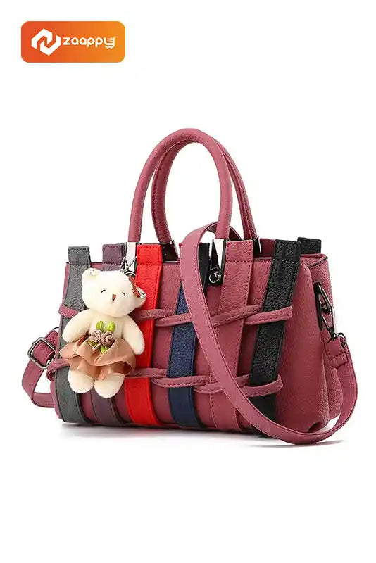 Stylish Ladies Bag, Bear Pendant Tote Shoulder Bag with Cute Teddy Charm