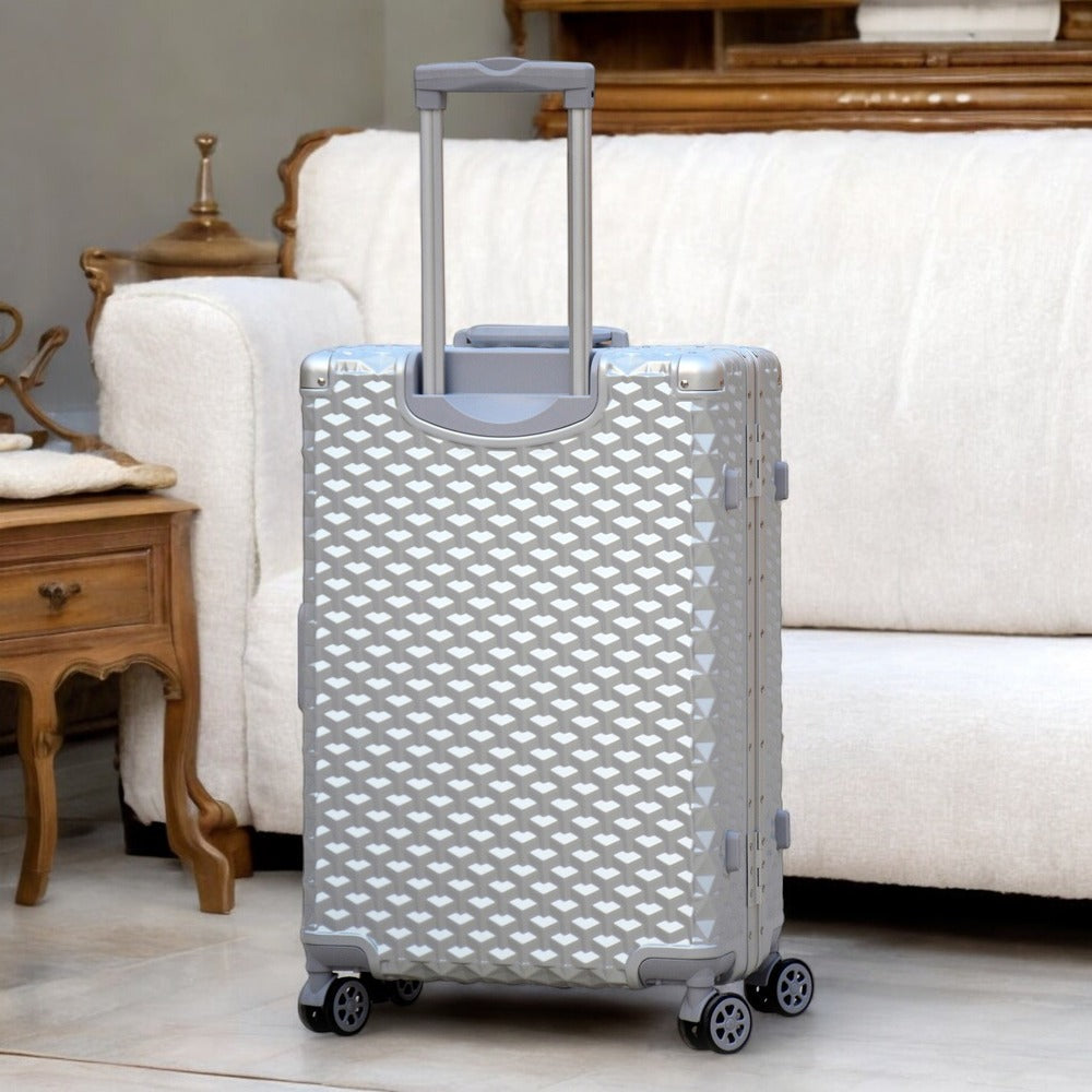20" Silver Aluminium Framed 3D Diamond Hard Shell Without Zipper Carry On TSA Luggage