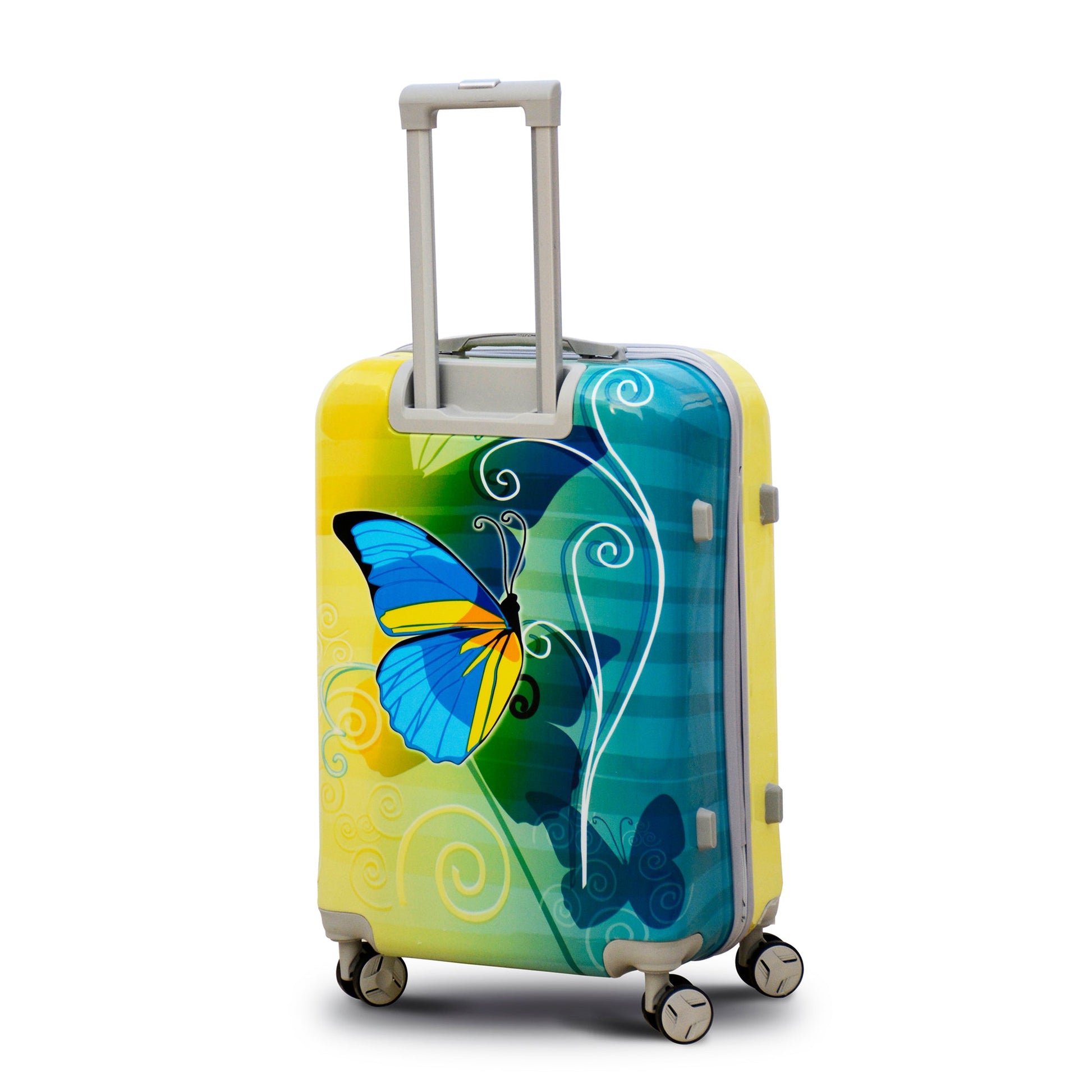 Green Colour Printed Butterfly Light Weight ABS Luggage | Hard Case Trolley Bag zaappy.com