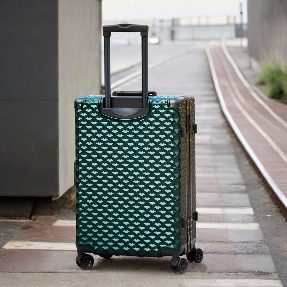 3 Piece Set 20" 24" 28 Inches Green Aluminium Framed 3D Diamond Hard Shell Without Zipper TSA Luggage