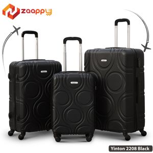 Lightweight ABS Luggage | Hard Case Trolley Bag | 3 Pcs Set 20” 24” 28 Inches | 2 Years Warranty | Yinton 2208 Black