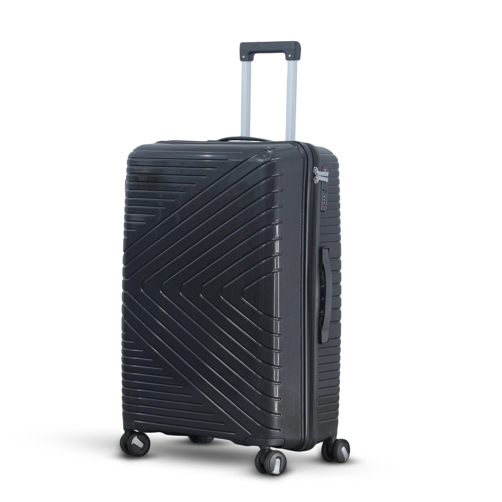 Black Colour Crossline PP Unbreakable Luggage Bag with Double Spinner Wheel Zaappy