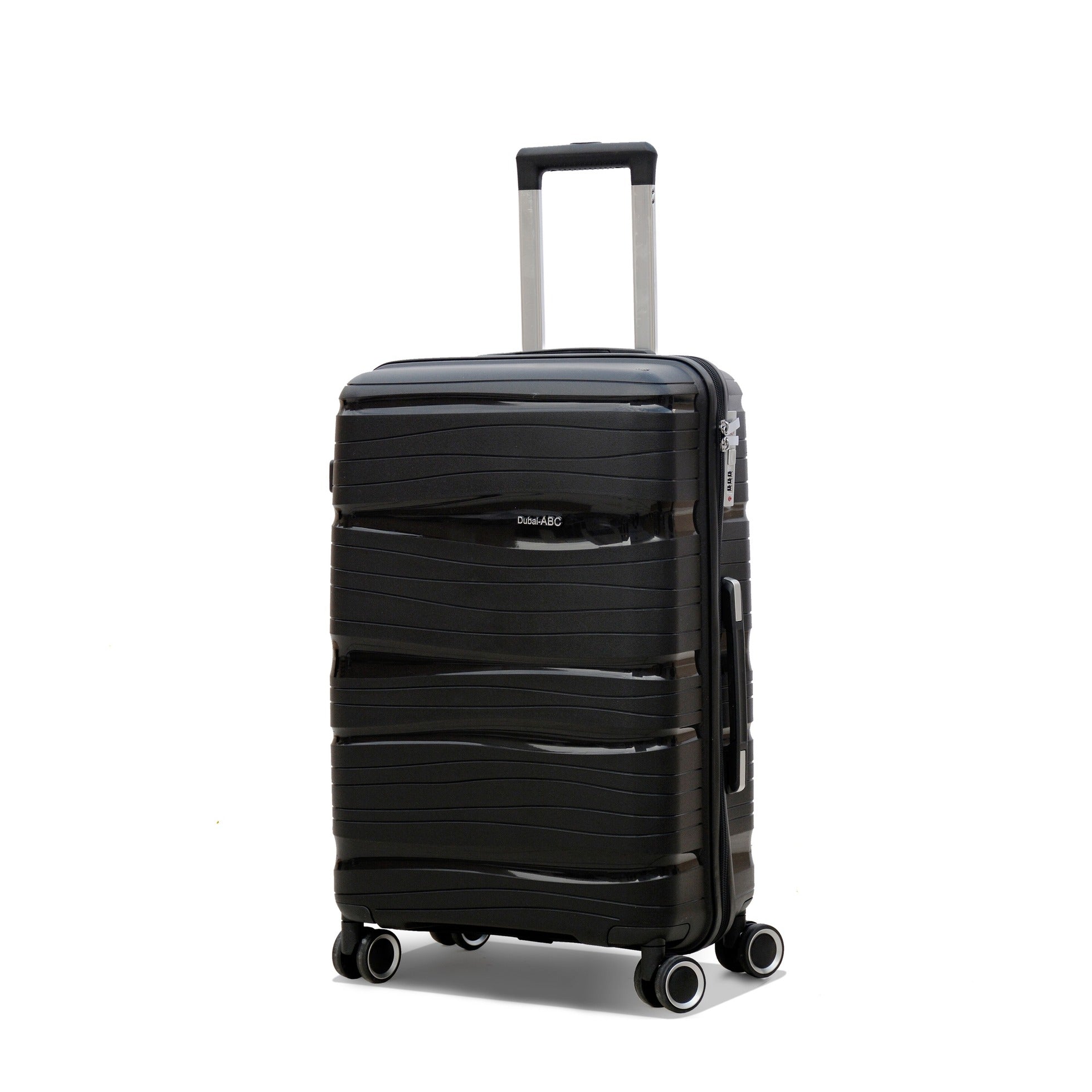 24" Black Colour Royal PP Luggage Lightweight Hard Case Trolley Bag With Double Spinner Wheel