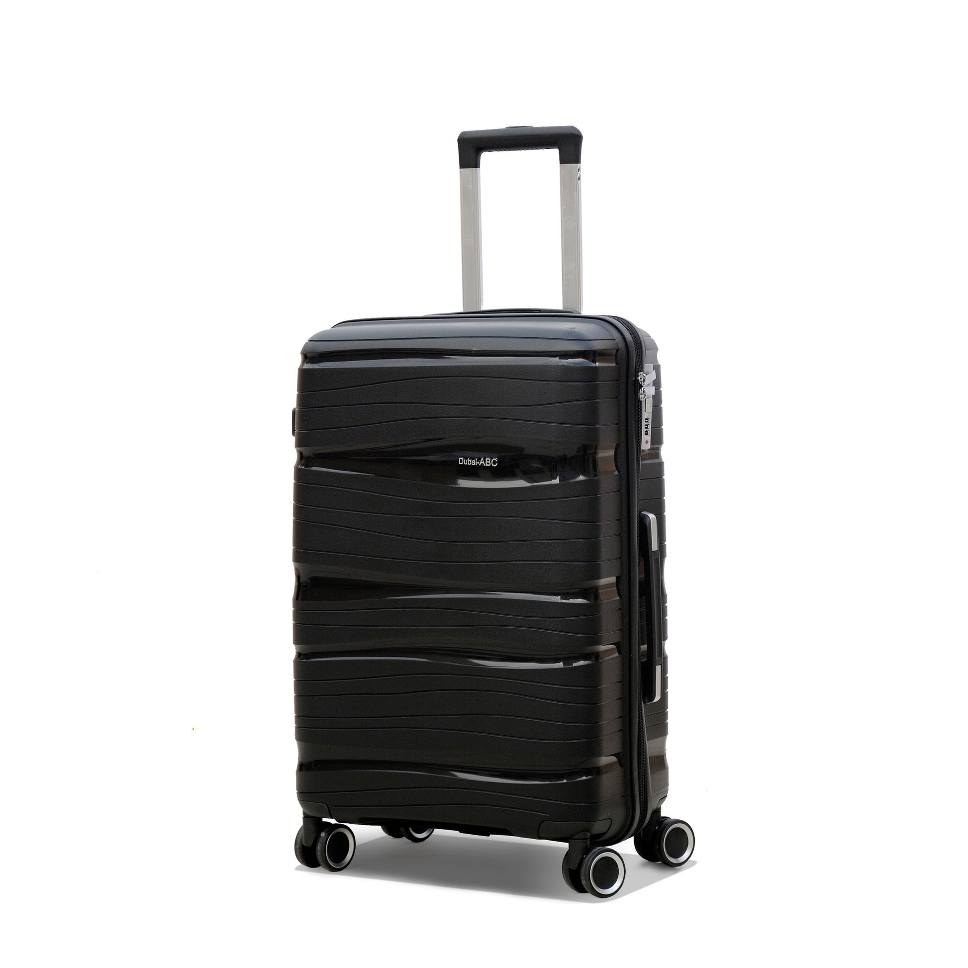 24" Black Colour Royal PP Luggage Lightweight Hard Case Trolley Bag With Double Spinner Wheel Zaappy.com