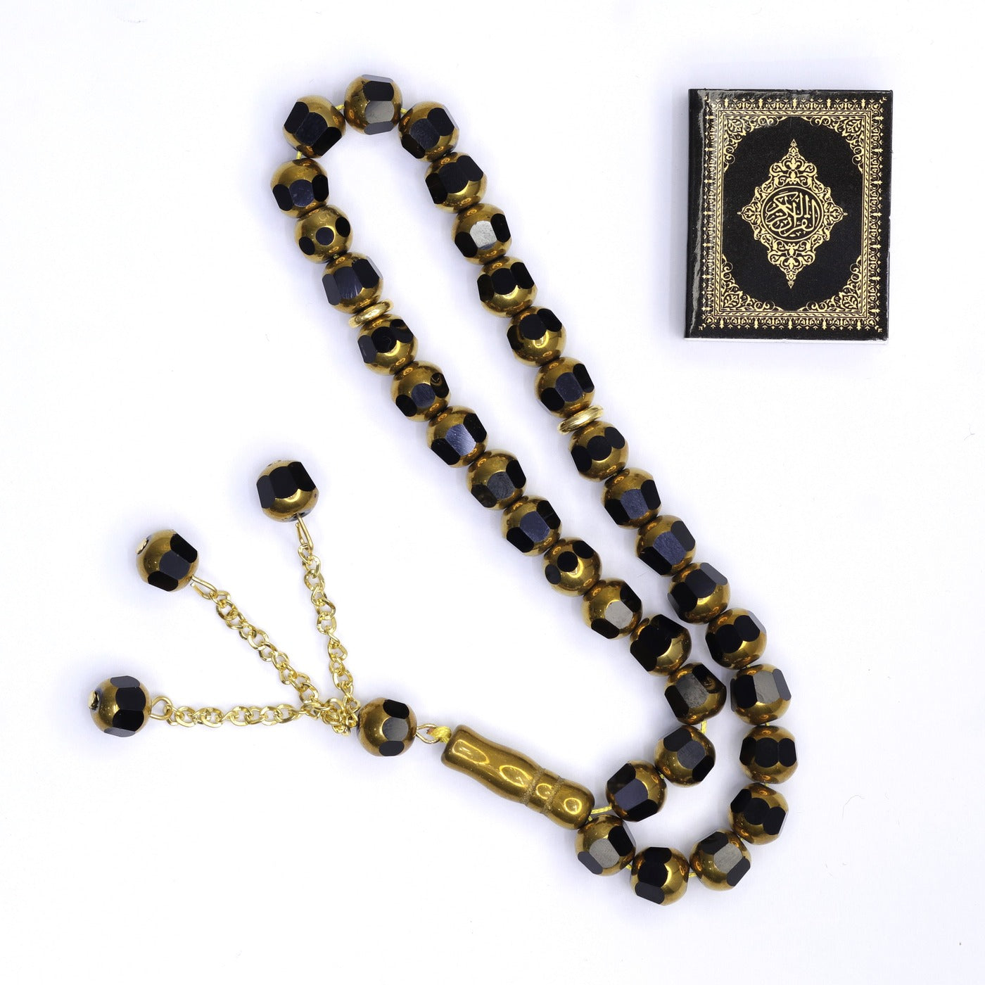 Small and Shiny Black With Gold Prayer Tasbeeh 33 Beads