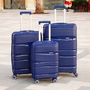 Royal PP Dark Blue 3 Pcs Full Set 20” 24” 28 Inches Lightweight PP Unbreakable Luggage | Hard Case Trolley Bag