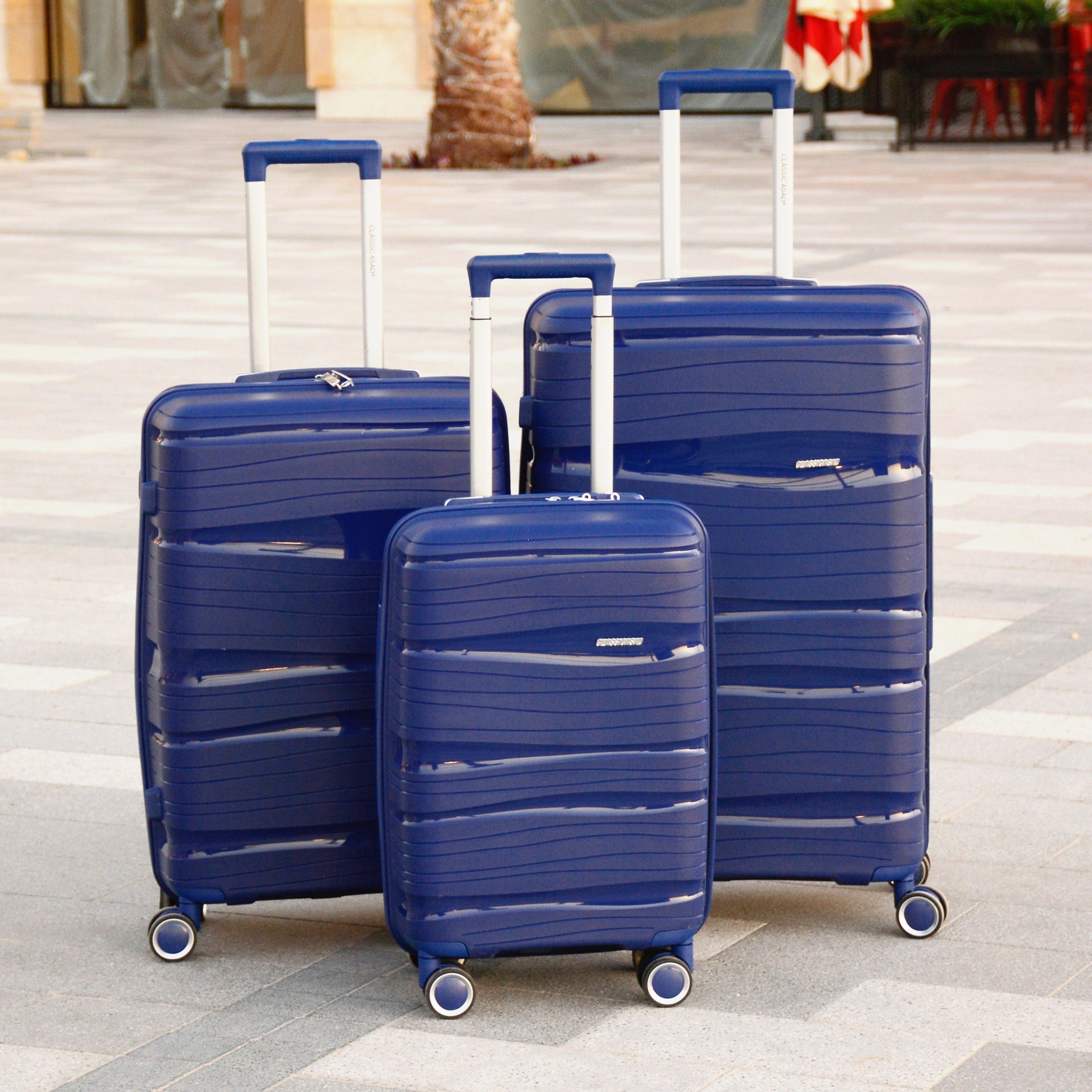 Royal PP Dark Blue 3 Pcs Full Set 20” 24” 28 Inches Lightweight PP Unbreakable Luggage | Hard Case Trolley Bag