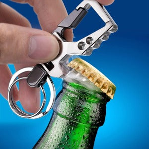 Multifunctional Bottle Opener Keychain With Double Key Ring Hook