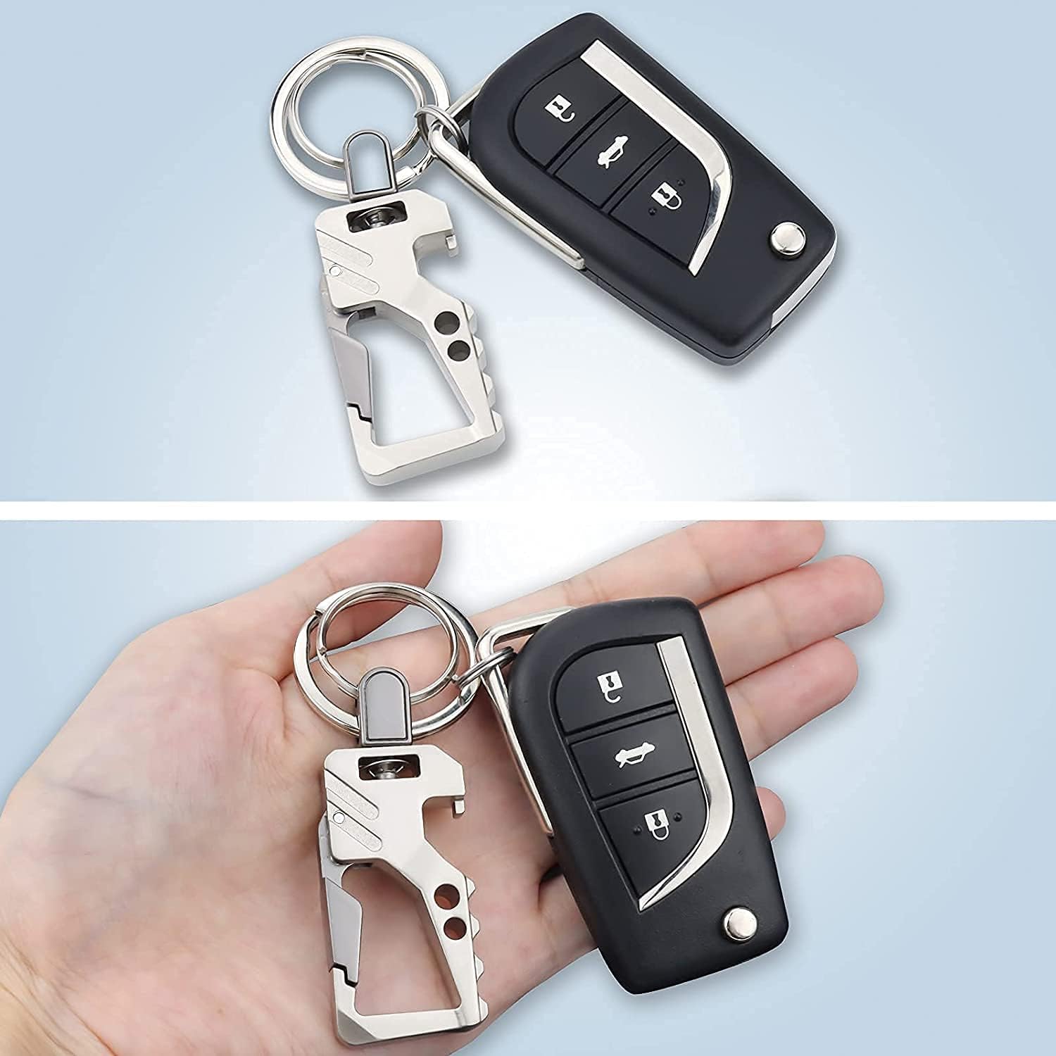 Multifunctional Bottle Opener Keychain With Double Key Ring Hook