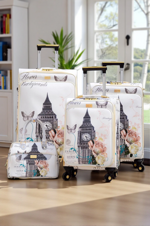 Butterfly Paris Eiffel Tower Printed PU Material Luggage | Soft shell Trolley Bag | 4 Pcs Set 7, 20, 24 and 28 Inches