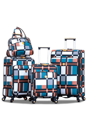 Check Design Lightweight PU Luggage with Spinner Wheel | 4 Piece Set 7, 20, 24 and 28 Inches