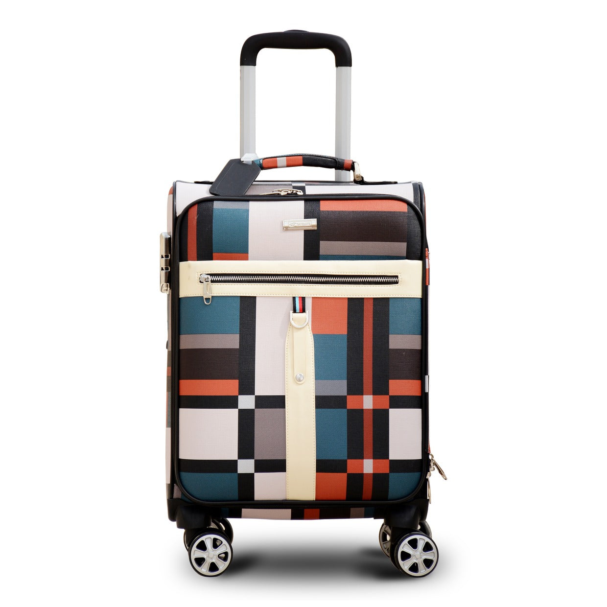 PU Check Lightweight Soft Material Luggage Bag with Double Spinner wheel Zaappy