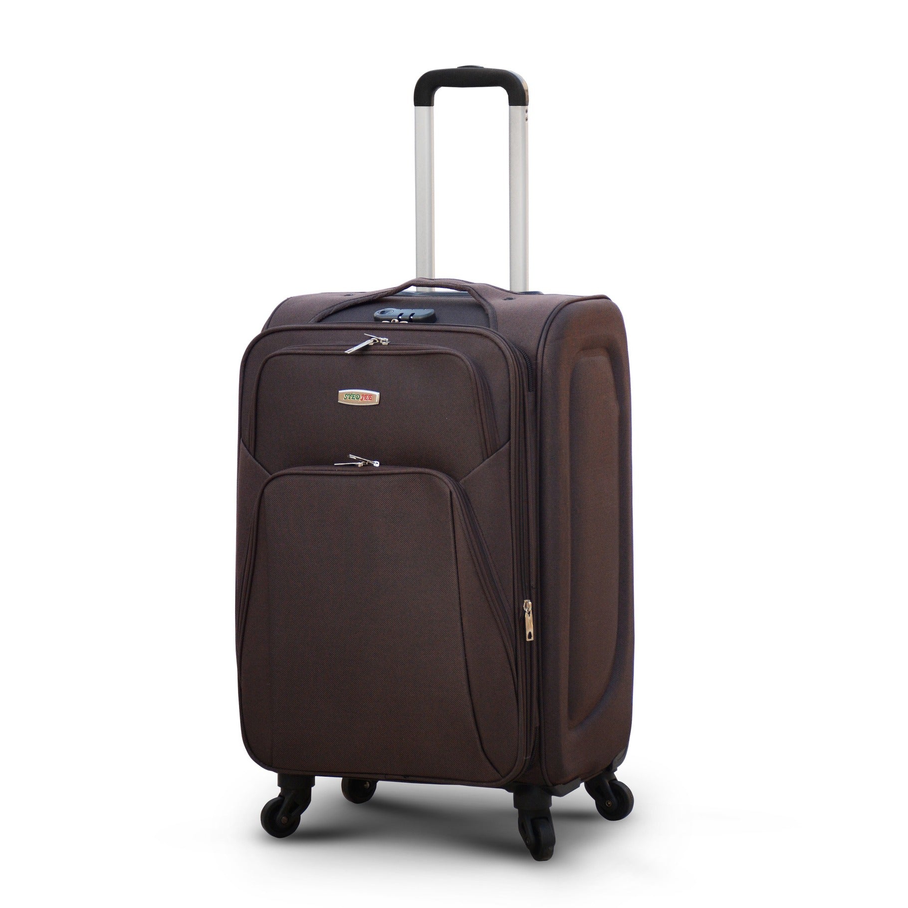24" Coffee Colour SJ JIAN 4 Wheel Luggage Lightweight Soft Material Trolley Bag