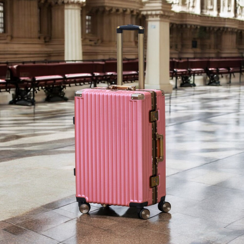 3 Pcs Set 20" 24" 28" Inches Rose Gold Aluminum Framed Luggage with Corner Guards | TSA-Approved Carry-On, Durable & Stylish Travel Companion