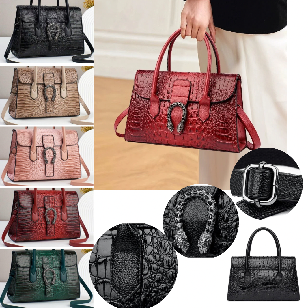 Crocodile Skin Pattern Classy Crossbody Shoulder Bag For Women | Top Handle Satchel Handbag