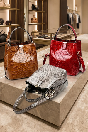 Crocodile Pattern Trendy Bucket Bag For Women | Elegant Top Handle Satchel Tote Bag