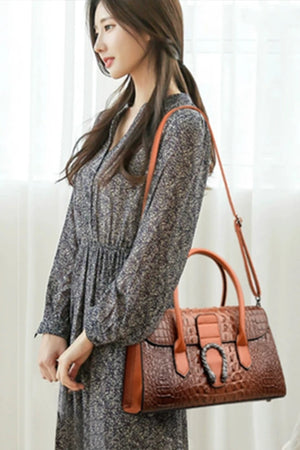 Crocodile Skin Pattern Classy Crossbody Shoulder Bag For Women | Top Handle Satchel Handbag