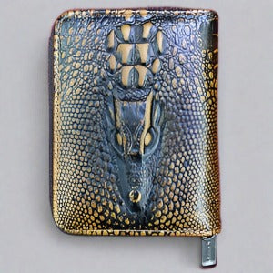 Genuine Leather Crocodile Pattern Men's Wallet | Bifold Zipper Card Holder Purse