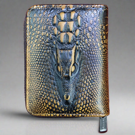 Genuine Leather Crocodile Pattern Men's Wallet | Bifold Zipper Card Holder Purse