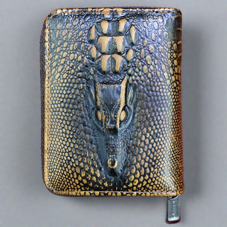 Genuine Leather Crocodile Pattern Men's Wallet | Bifold Zipper Card Holder Purse