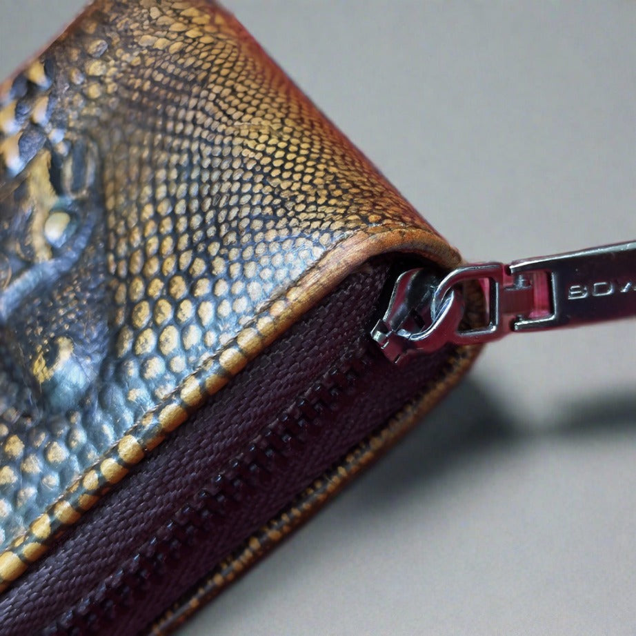 Genuine Leather Crocodile Pattern Men's Wallet | Bifold Zipper Card Holder Purse