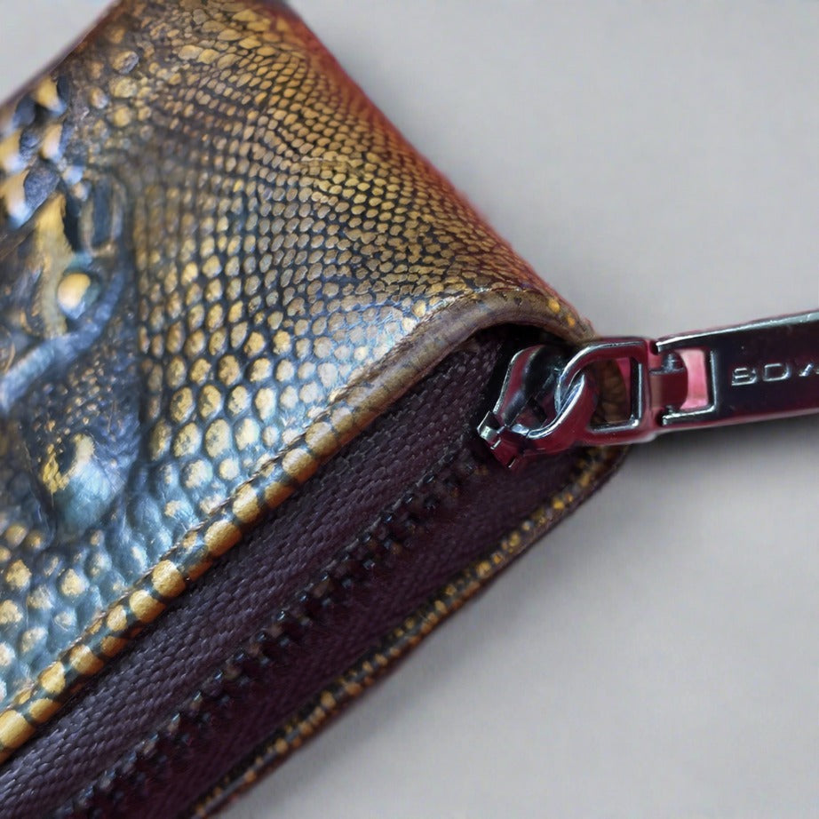 Genuine Leather Crocodile Pattern Men's Wallet | Bifold Zipper Card Holder Purse