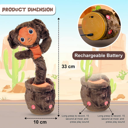 Rechargeable Funny Dancing and Talk Back Monkey Toy with Music | Cute Kids Plush Toy