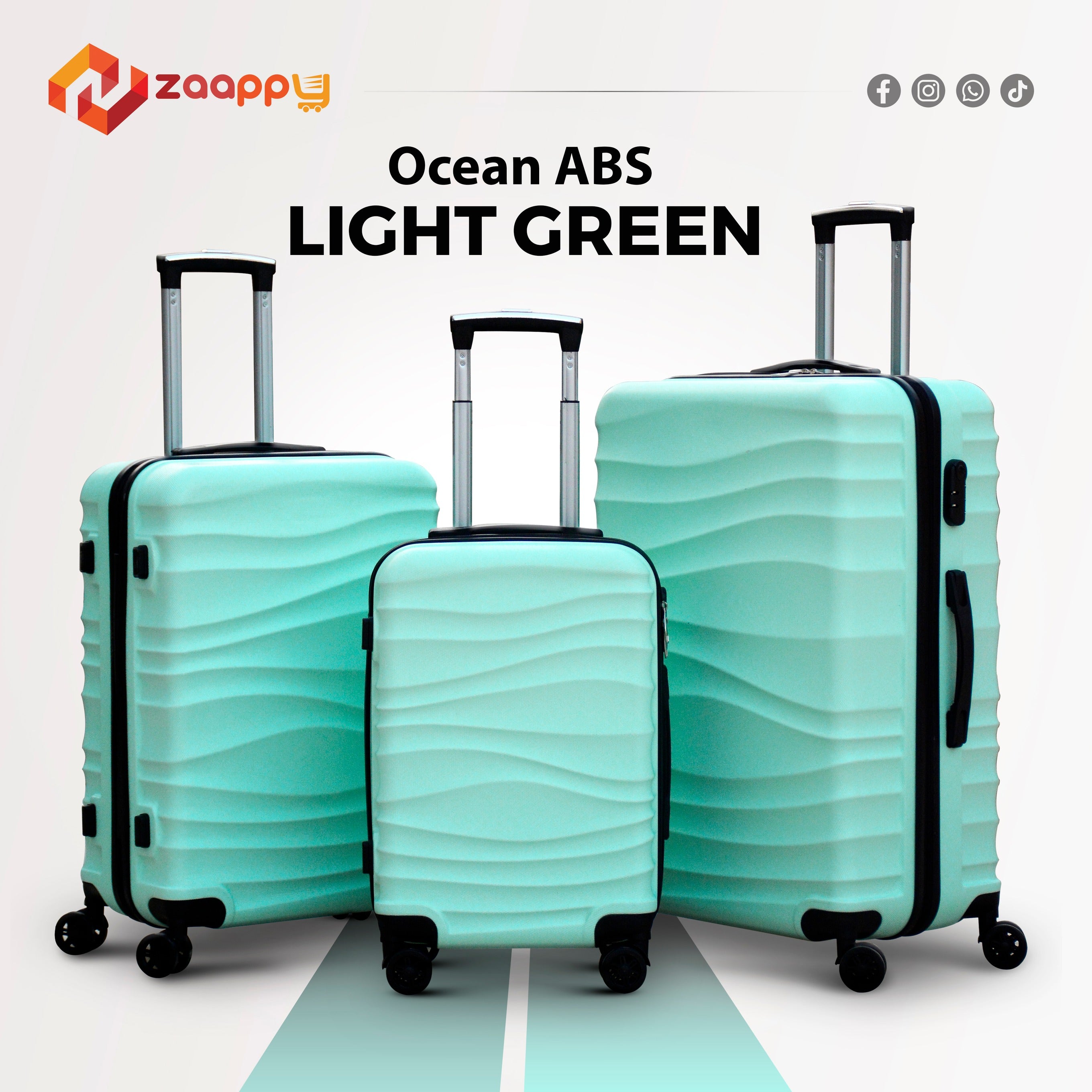 Ocean ABS Lightweight Luggage Bag with Double Spinner Wheel | 3 Piece Set 20, 24 and 28 Inch