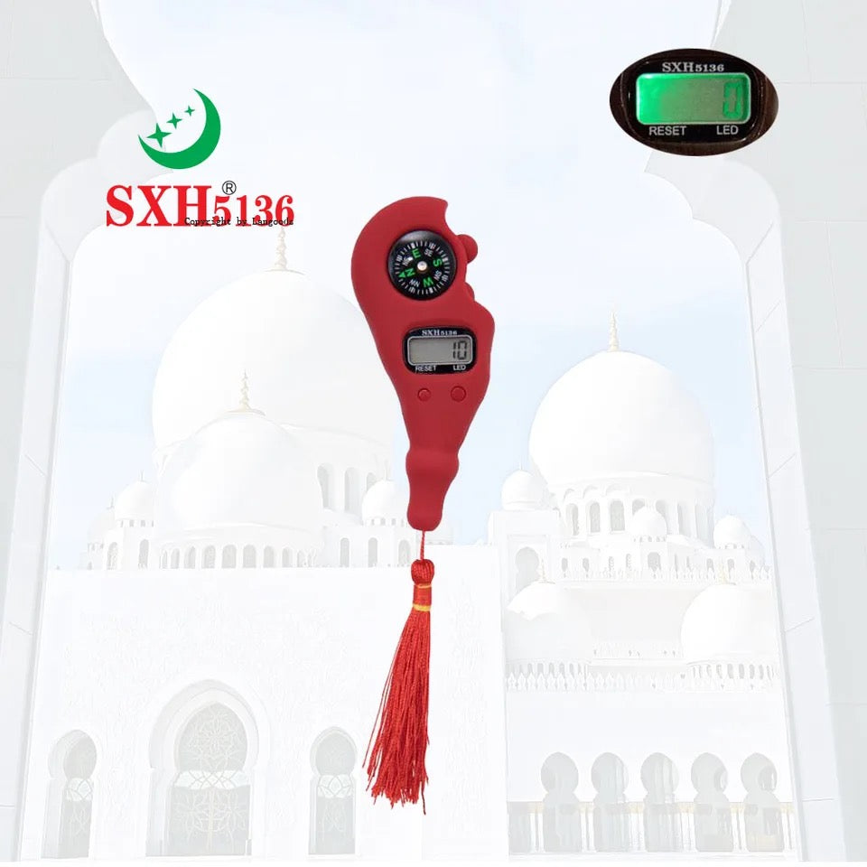 LED Digital Tasbih Hand Tally Counter With Compass | Digital Finger Rotating Prayer Beads