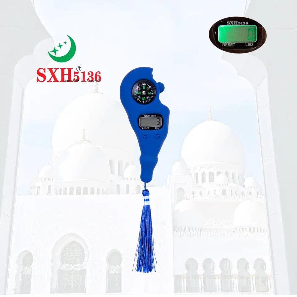 LED Digital Tasbih Hand Tally Counter With Compass | Digital Finger Rotating Prayer Beads