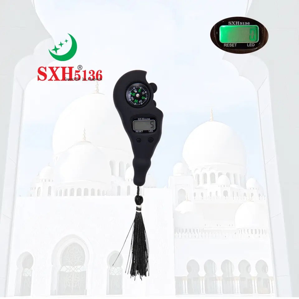 LED Digital Tasbih Hand Tally Counter With Compass | Digital Finger Rotating Prayer Beads